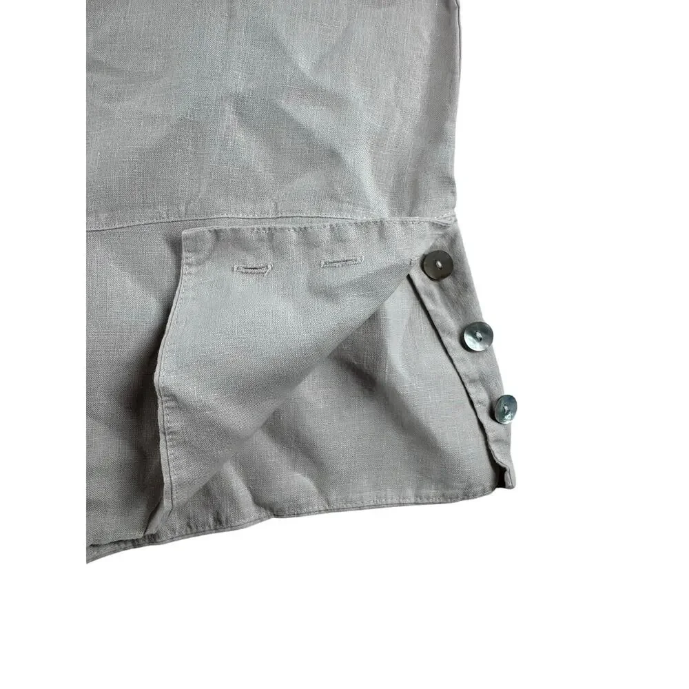 Bryn Walker Linen Gray Crop Boxy Blouse M Top Side Button Shirt Resort Lagenlook